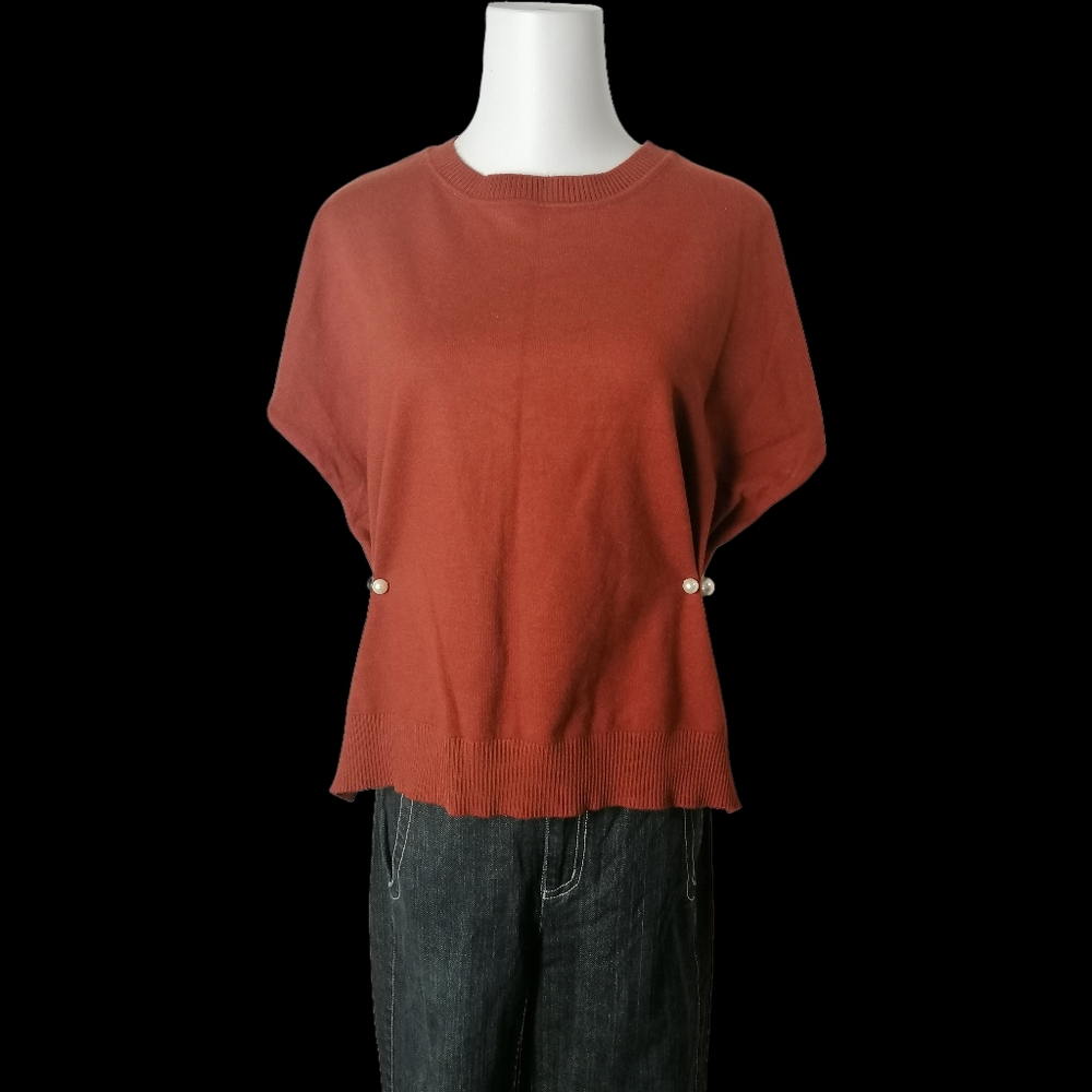 🌰 loose maroon crew neckline short sleeve knit pullover by ZYX